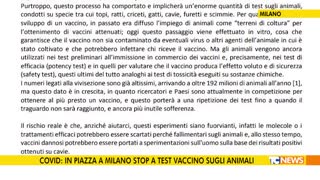 Covid: in piazza a Milano stop a test vaccino sugli animali