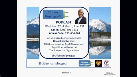 13 March 2019 Citizens Unplugged PODCAST! RECORDING An unplugged conversation with Donald Smith