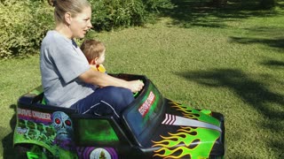 Granson gives granson a ride in grave digger