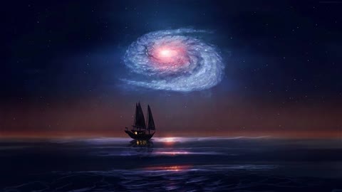 Ship boat night sky stars galaxy