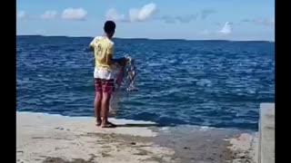 Cast net fishing