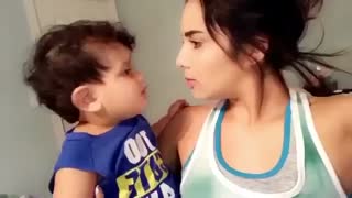 Cute baby kissing his mother | Funny expression
