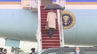 WATCH: Joe Biden Almost Falls AGAIN Walking Up Stairs to AF1