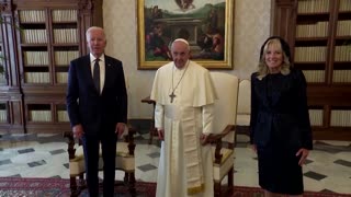 Biden and Pope Francis joke, exchange gifts