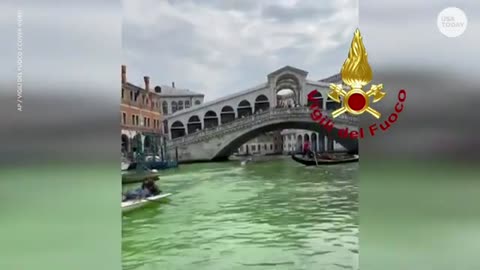Venice's Grand Canal mysteriously turns bright green | USA TODAY