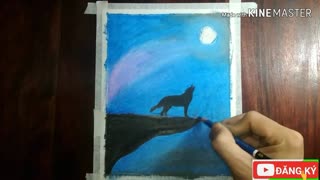 A Wolf Under Sky Night - Painting with Oil Wax