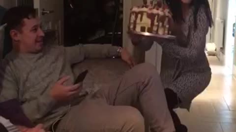 Frenchbulldog gets excited for birthday cake