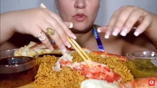 Asmr eating king crab spicy noodles