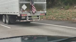 American flag on a semi truck