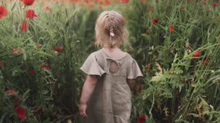 Girl Walking Between Flowers
