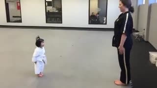 Little Baby Follow Her Coach Orders In Karate Fight