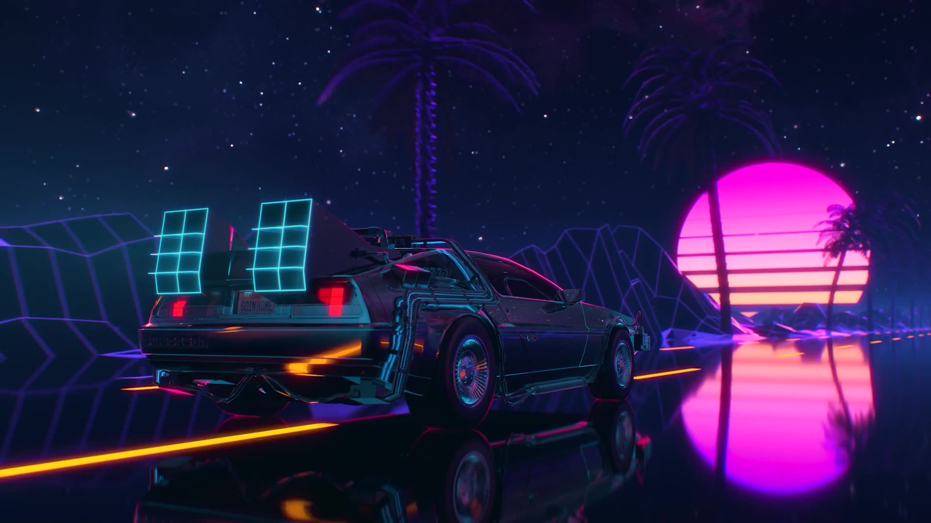 Delorean Car with Sunset 4k Moving wallpaper