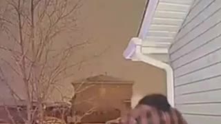 Front door security camera, husband slips down icy stairs on front porch