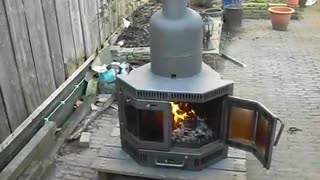 Converted wood stove to rocket stove.