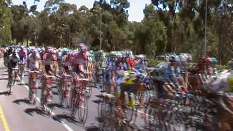 Tour Down Under cyclists speeding past