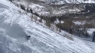 Slow motion black outfit skiing snow mountain