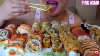 Asmr eating sushi roll