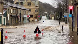 English Town Flooded from Powerful Storm