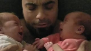 New Dad's Priceless Reaction To Crying Baby Twins