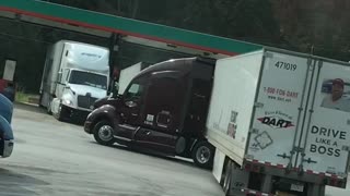 Truck Drags Sign Behind Trailer
