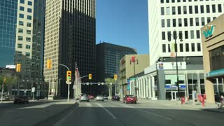 Driving through downtown of Winnipeg city