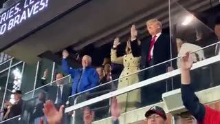 President Trump does the Tomahawk Chop at the World Series in Atlanta