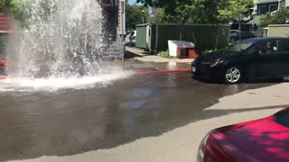 Driver Causes Massive Splash after Uprooting Fire Hydrant
