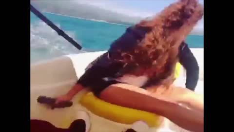 Careless Girl Bounces Off Power Boat And Into The Sea