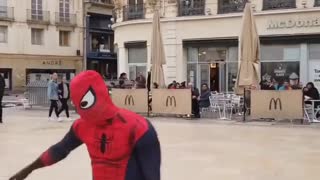 Spider-man performs tricks in France