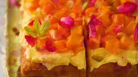 Saffron Almond Sheet Cake with Buttercream and Mangoes