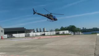 Helicopter Takes off from Heliport Moscow