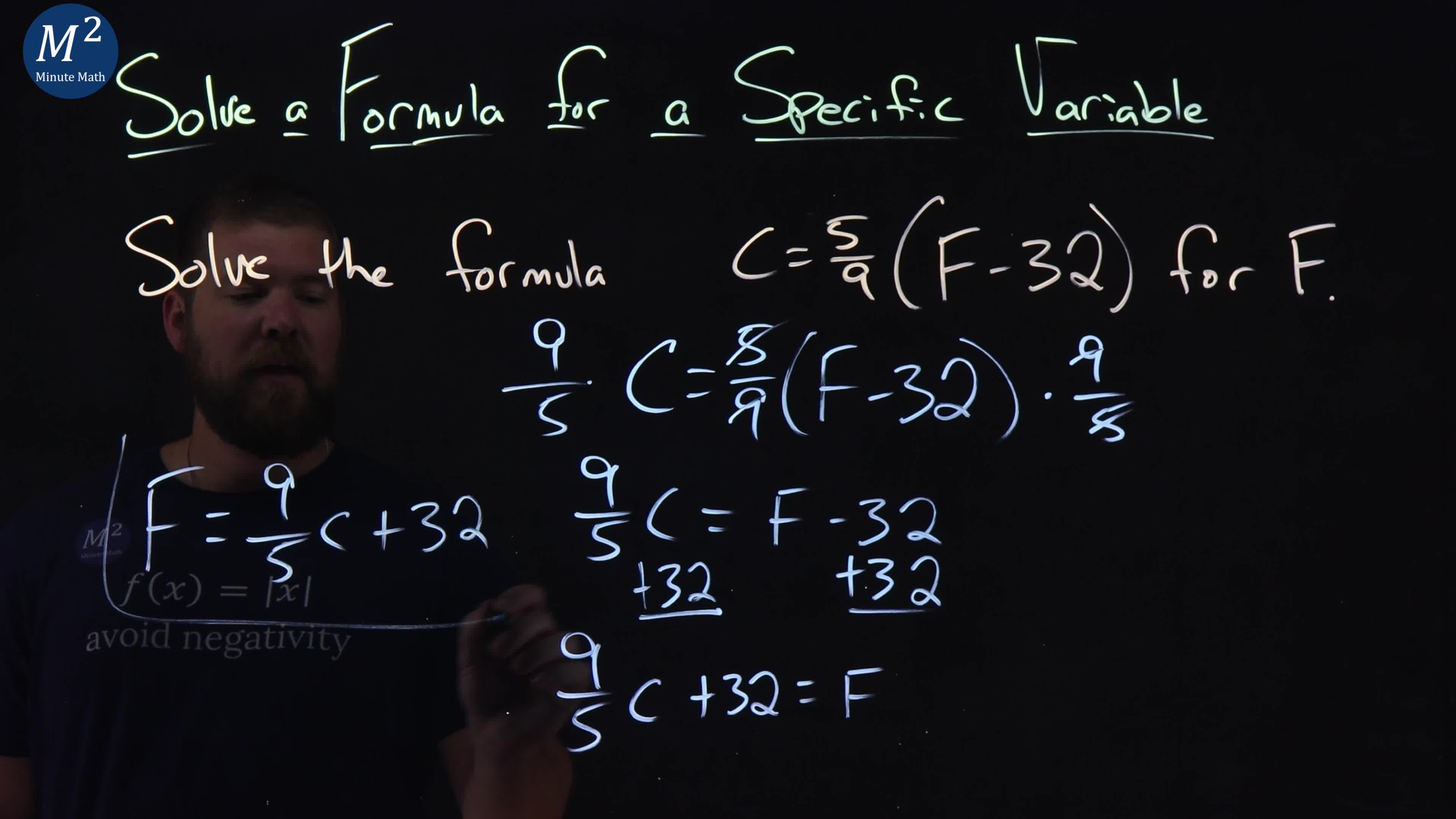 Solve C=(5/9)(F-32) for F | Solve a Formula for a Specific Variable