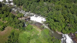 Drone Footage Of A Rapid River With Series Of Waterfalls