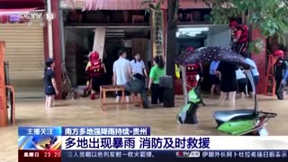Fire engine swept away in South China floods
