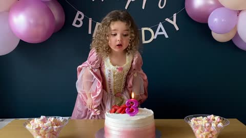 Little Girl Surprised by Stubborn Birthday Candle