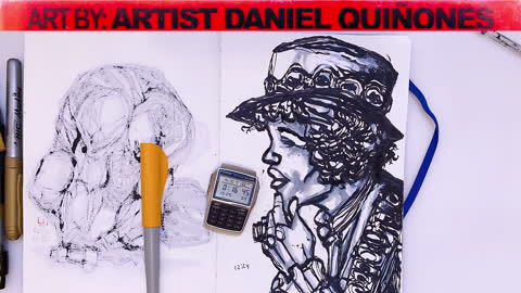 Time-Lapse Jimi Hendrix art without lifting pen. Art by: - Artist Daniel Quinones
