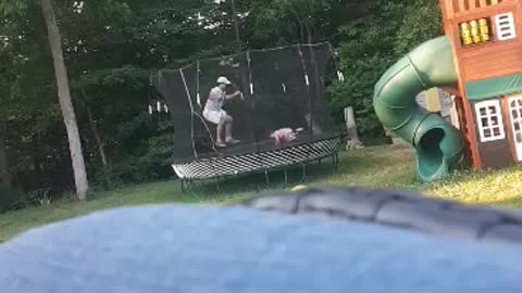 Dad vs daughter + trampoline